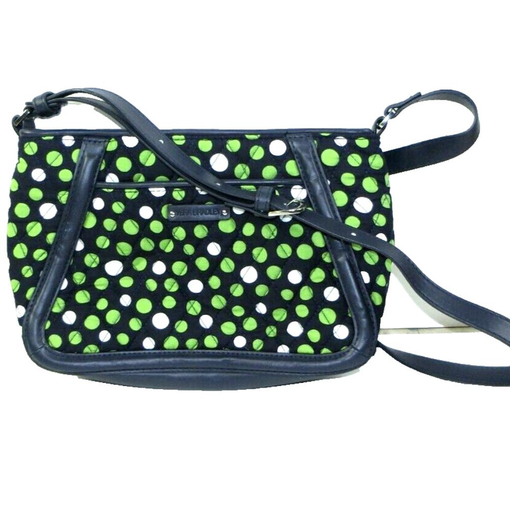 Vera Bradley CROSSBODY Lucky Dots Purse Shoulder Bag Navy Blue Green Adjustable